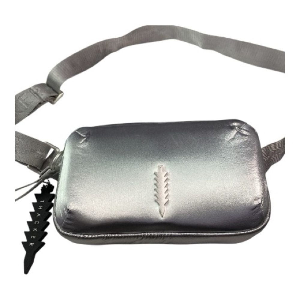 New Thacker Ella Camera Belt Bag Silver Metallic Fabric Adjustable Strap  NWOT